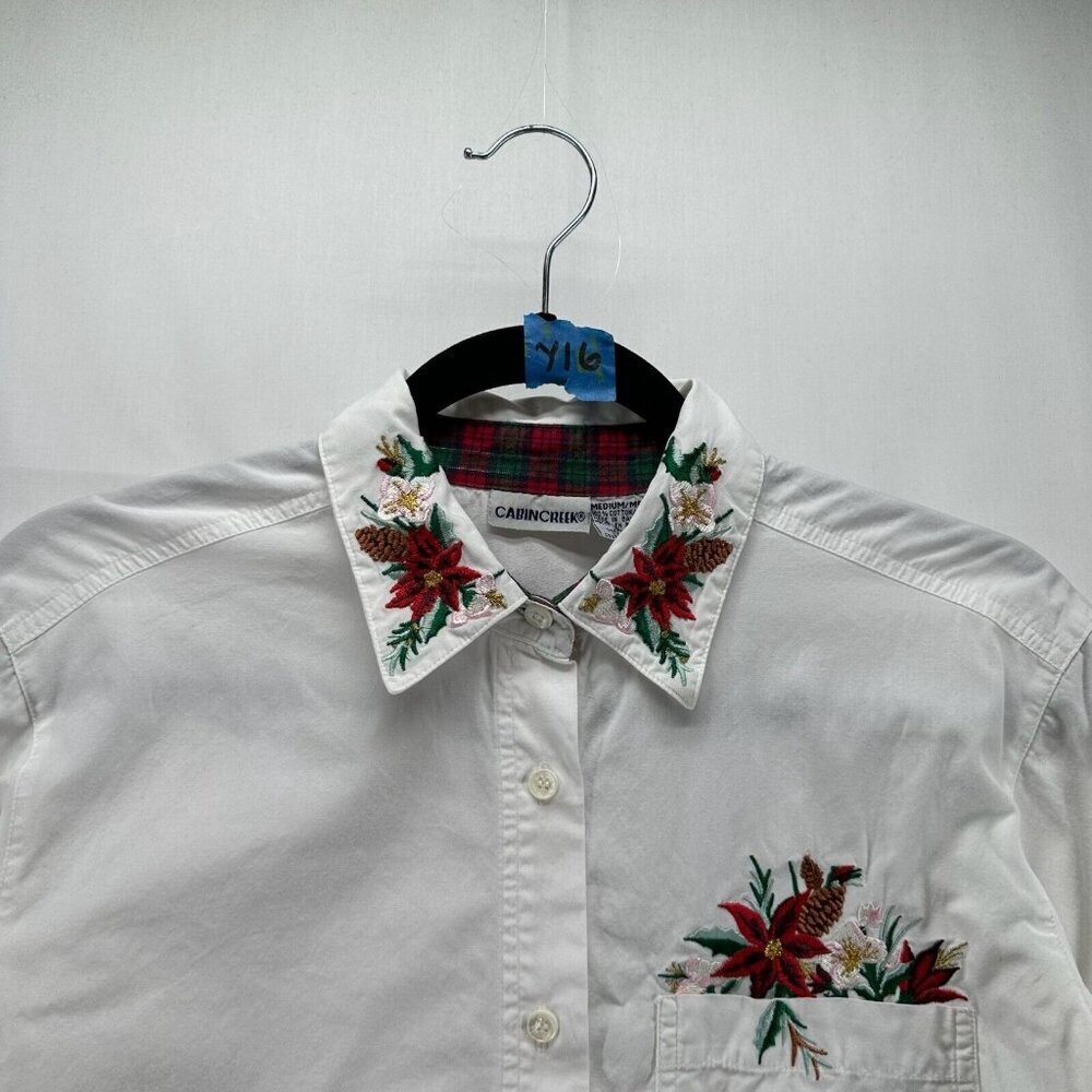 Cabin Creek Vintage Shirt Womens Sz M Long Sleeves Embroidered Button Up White - Picture 12 of 12